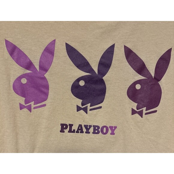 Playboy Men’s T - Shirt Short Sleeve Beige Color Size Medium With Bunnies Print - Picture 3 of 4